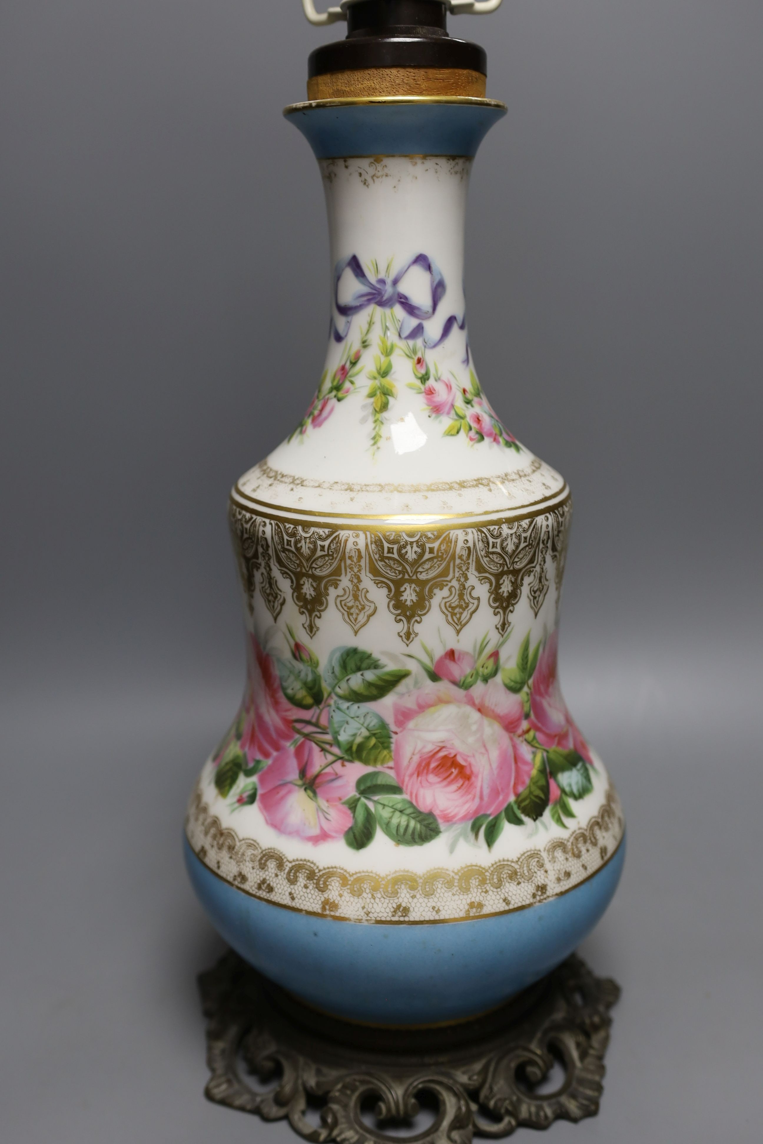 A Paris porcelain vase mounted as a lamp - 45.5cm tall